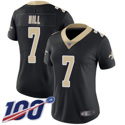 Nike New Orleans Saints #7 Taysom Hill Black Team Color Women's Stitched NFL 100th Season Vapor Limited Jersey